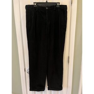 Brooks Brothers 346 Pants Mens 36x32 Black Corduroy Pleated Cuffed Trousers